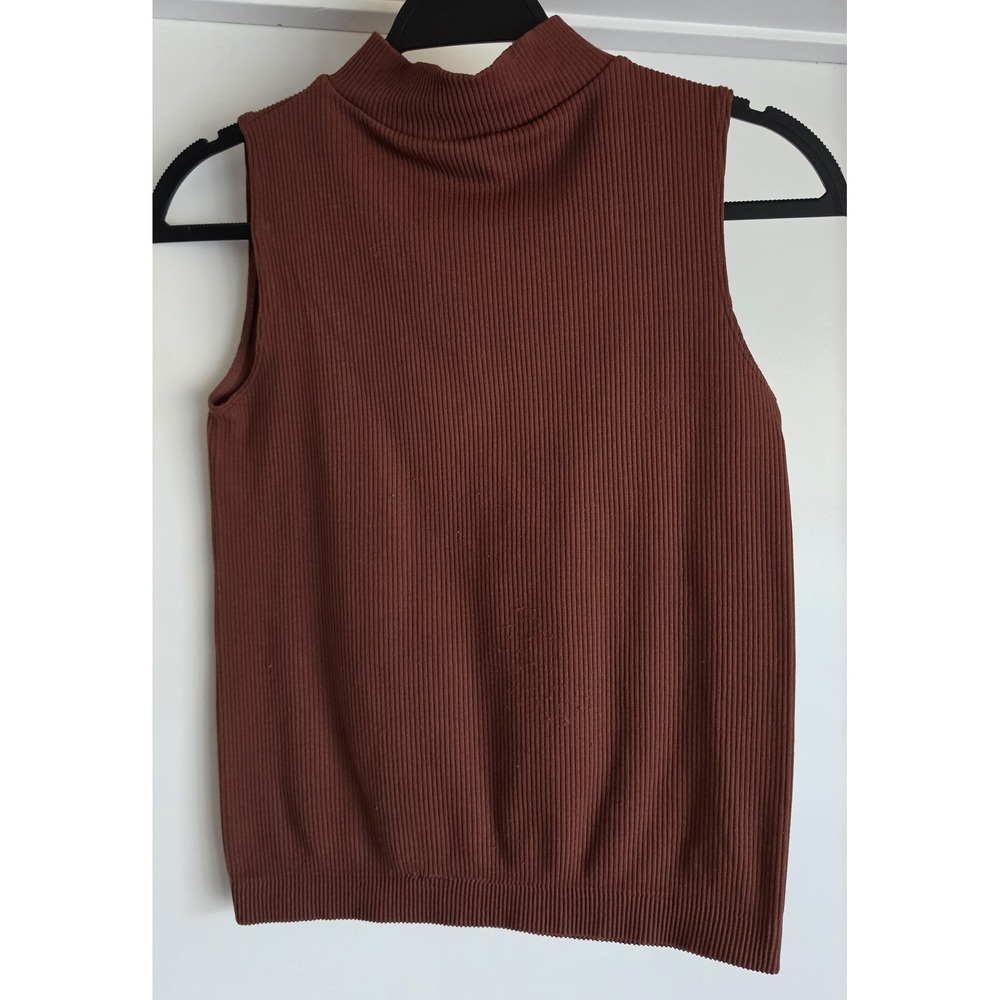 Love Nation Tank Top 3XL Brown Mock Neck Sleeveless Ribbed Womens Cami